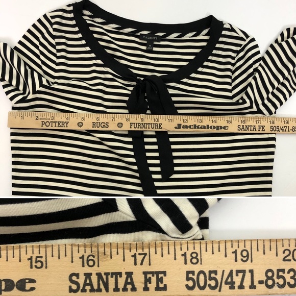 Talbots Tie Neck 3/4 Sleeve Striped Causal Shirt M - Picture 13 of 15